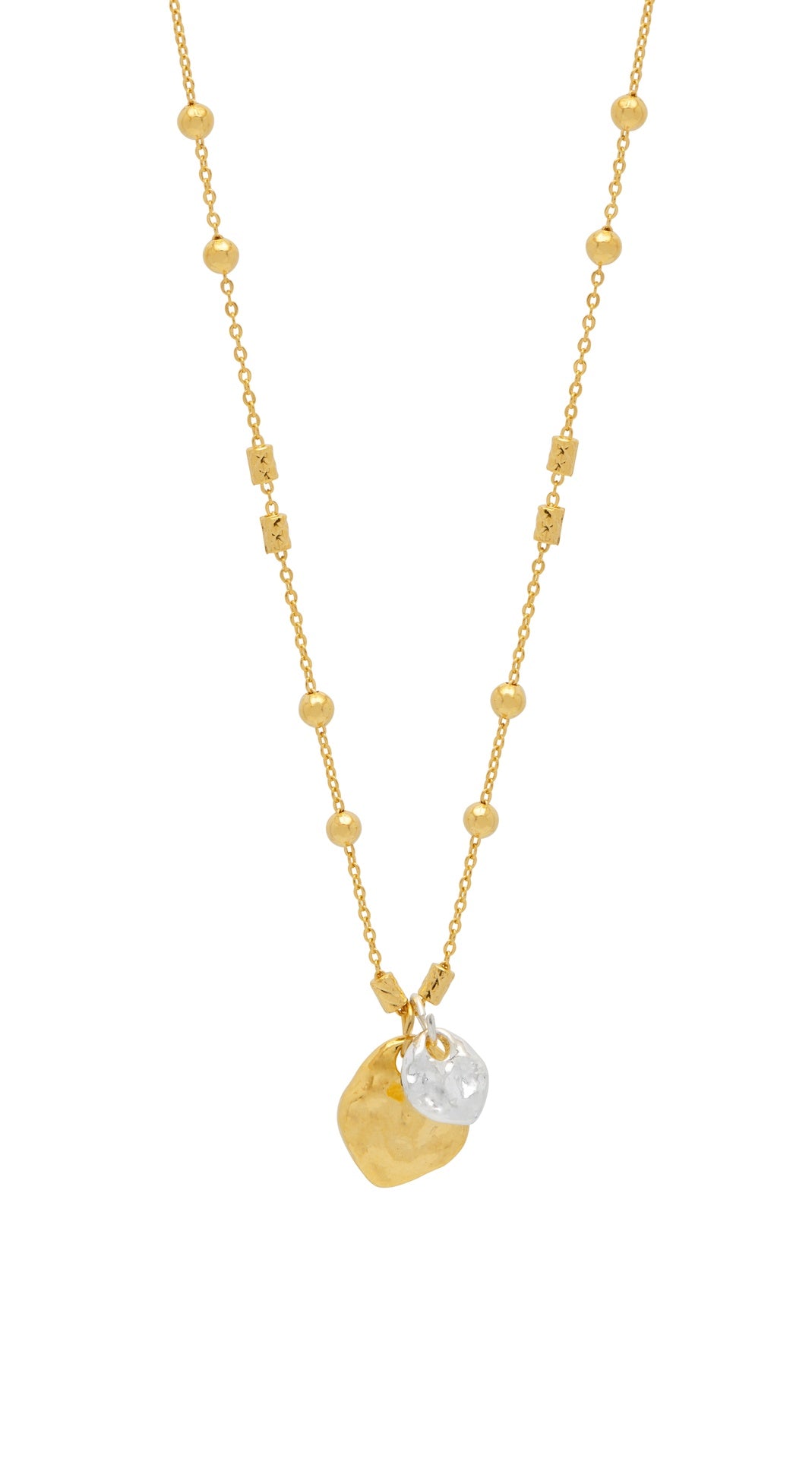 Gold Triple Beaded Chain and Pebble Necklace