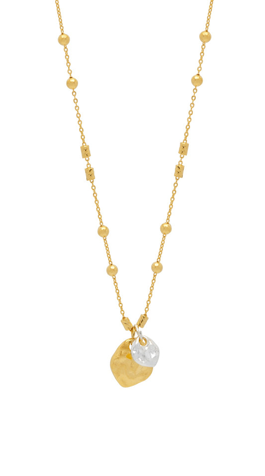 Gold Triple Beaded Chain and Pebble Necklace