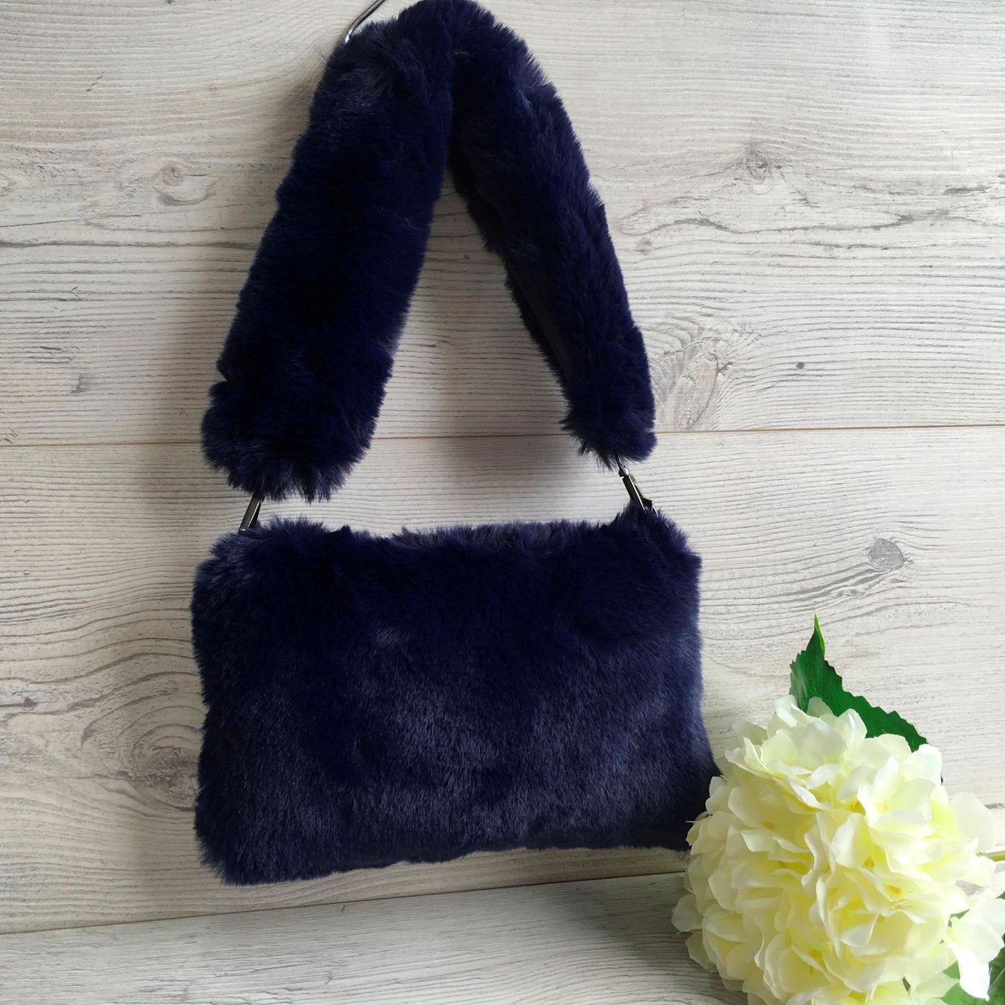 Navy Faux Fur Bag