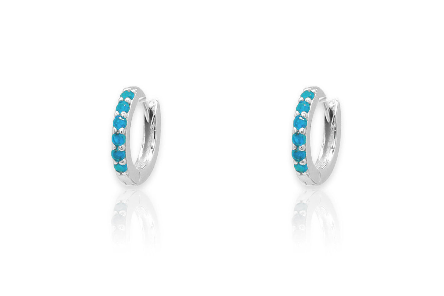mini turquoise silver hoops