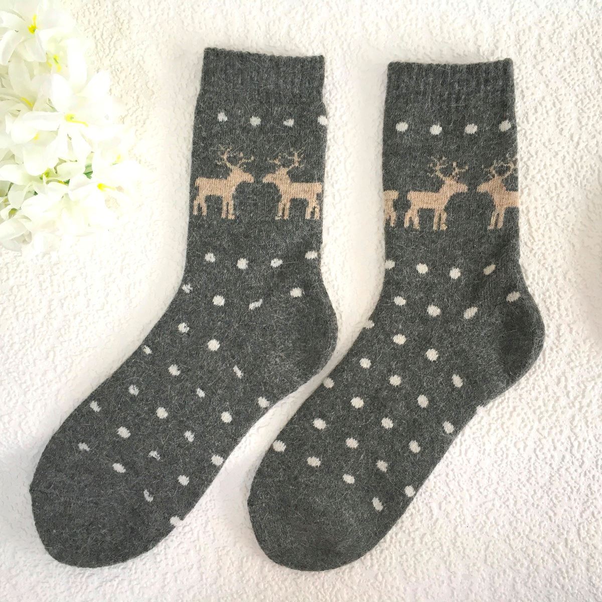 dark grey reindeer woollen socks