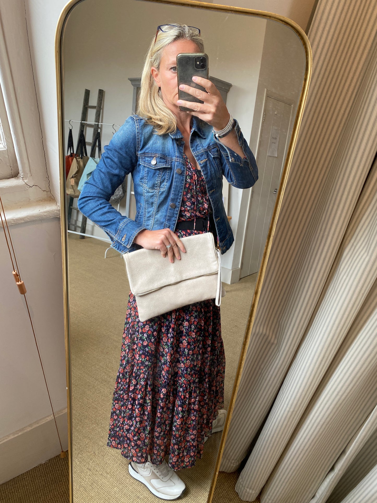 Light Grey Leather Clutch Bag