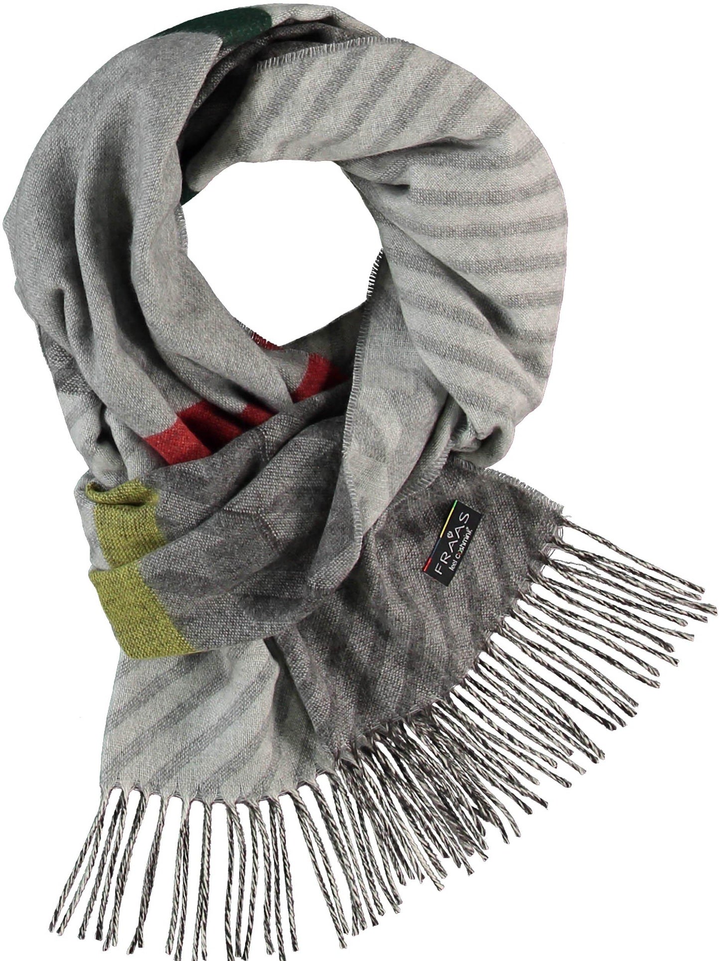 grey herringbone scarf red and green stripe