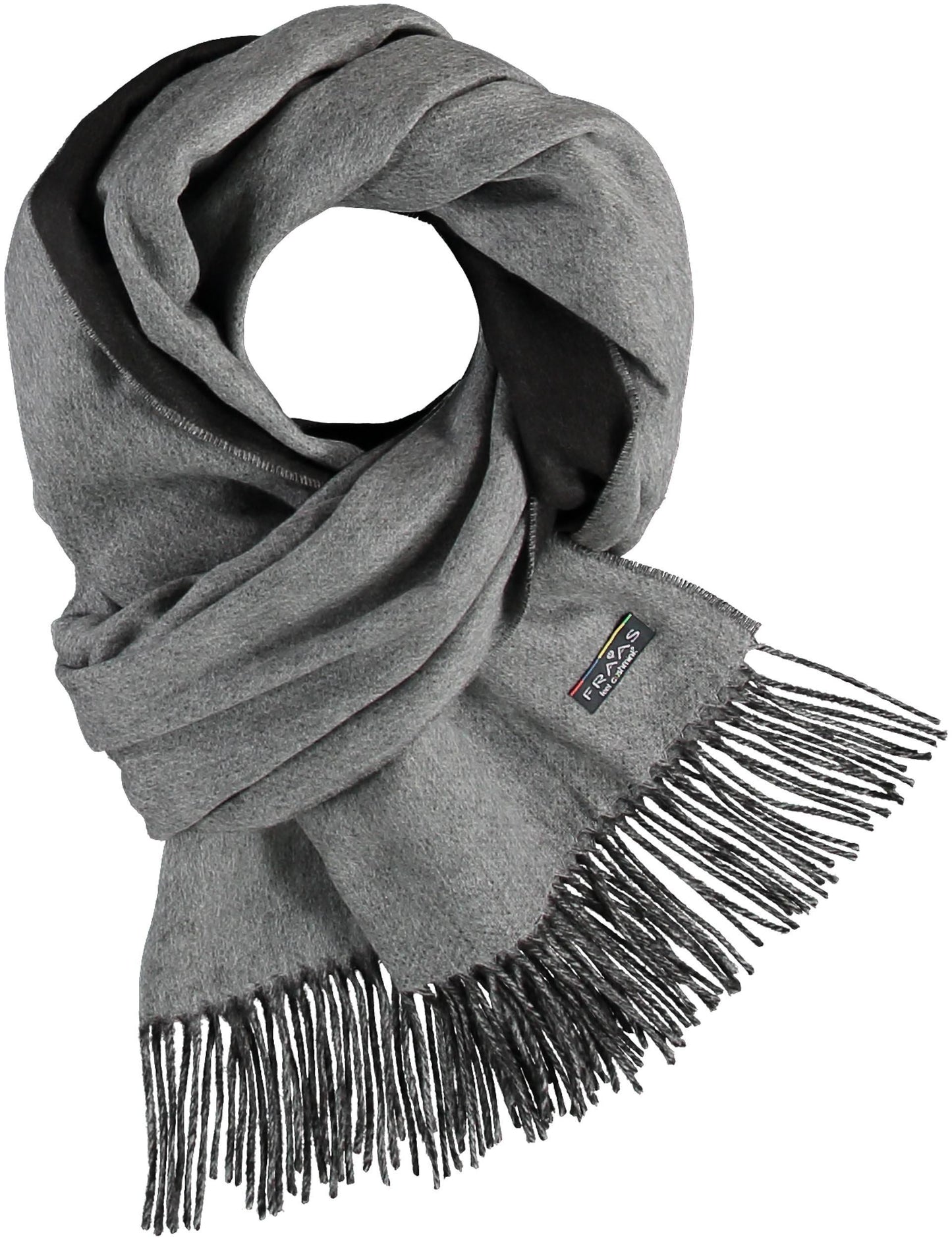 grey and black fringed scarf