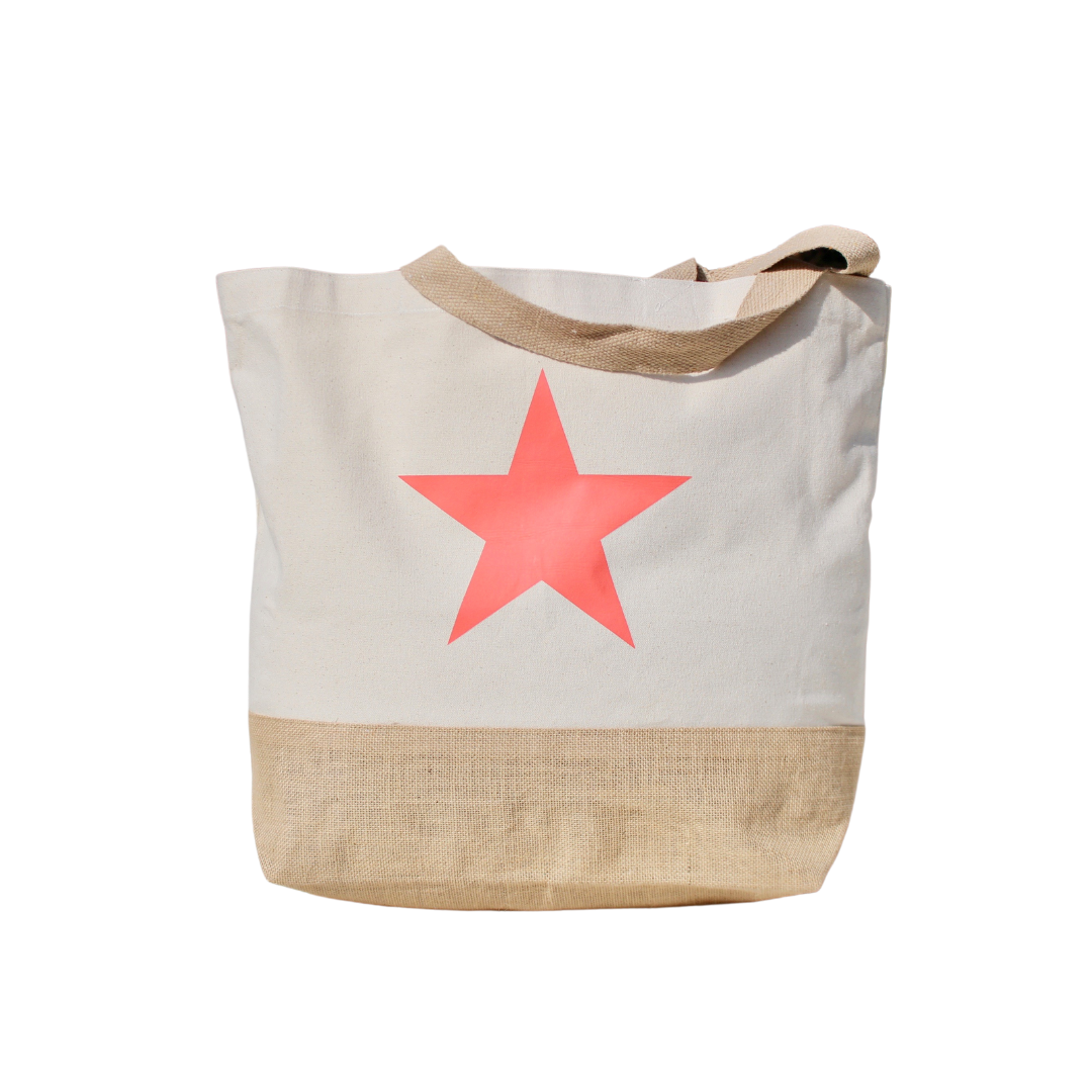 coral star canvas tote bag