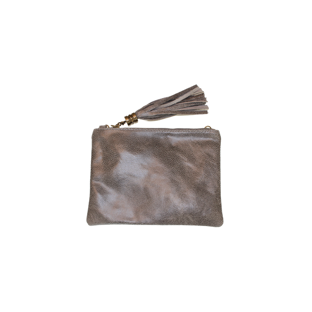 grey tassel clutch bag