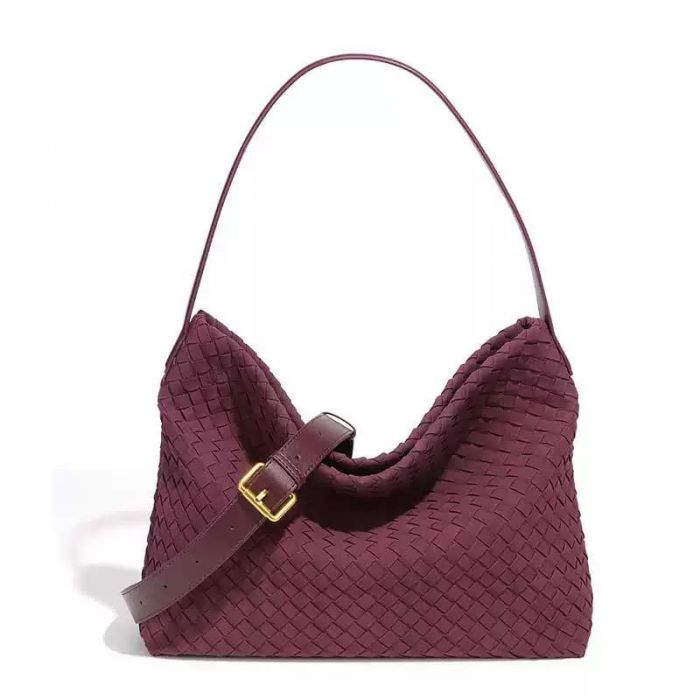Burgundy Suede Weave Slouchy Bag