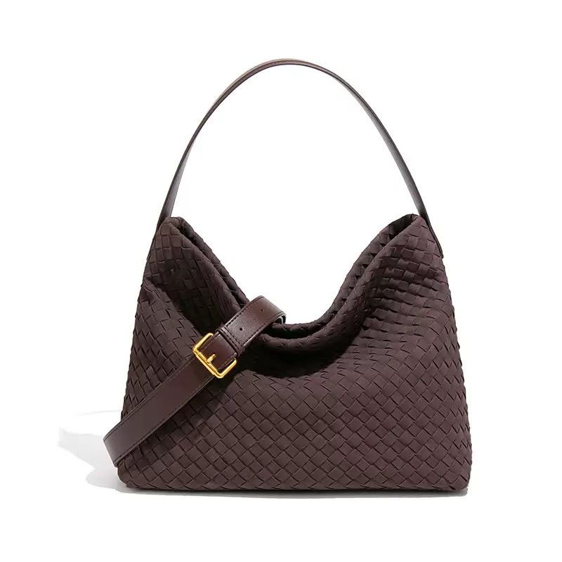 Chocolate Suede Woven Slouchy Bag
