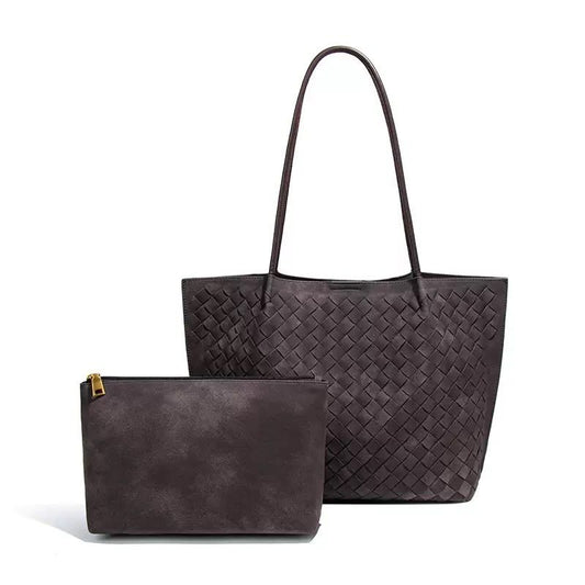 Chocolate Suede Weave Handbag