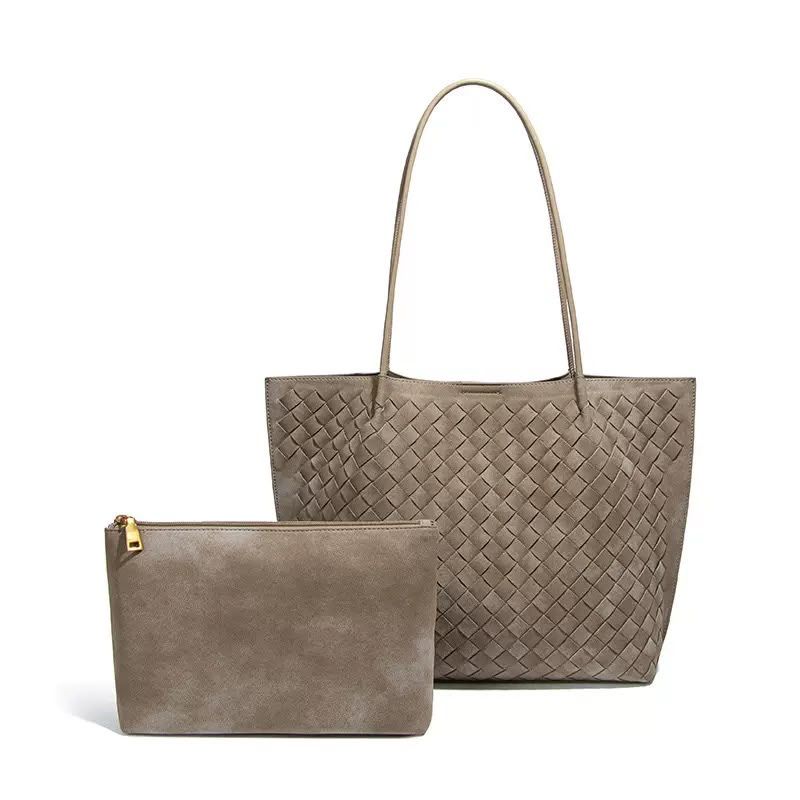 Stone Suede Weave Handbag