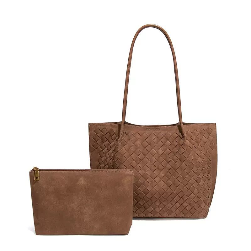 Tan Suede Woven Handbag