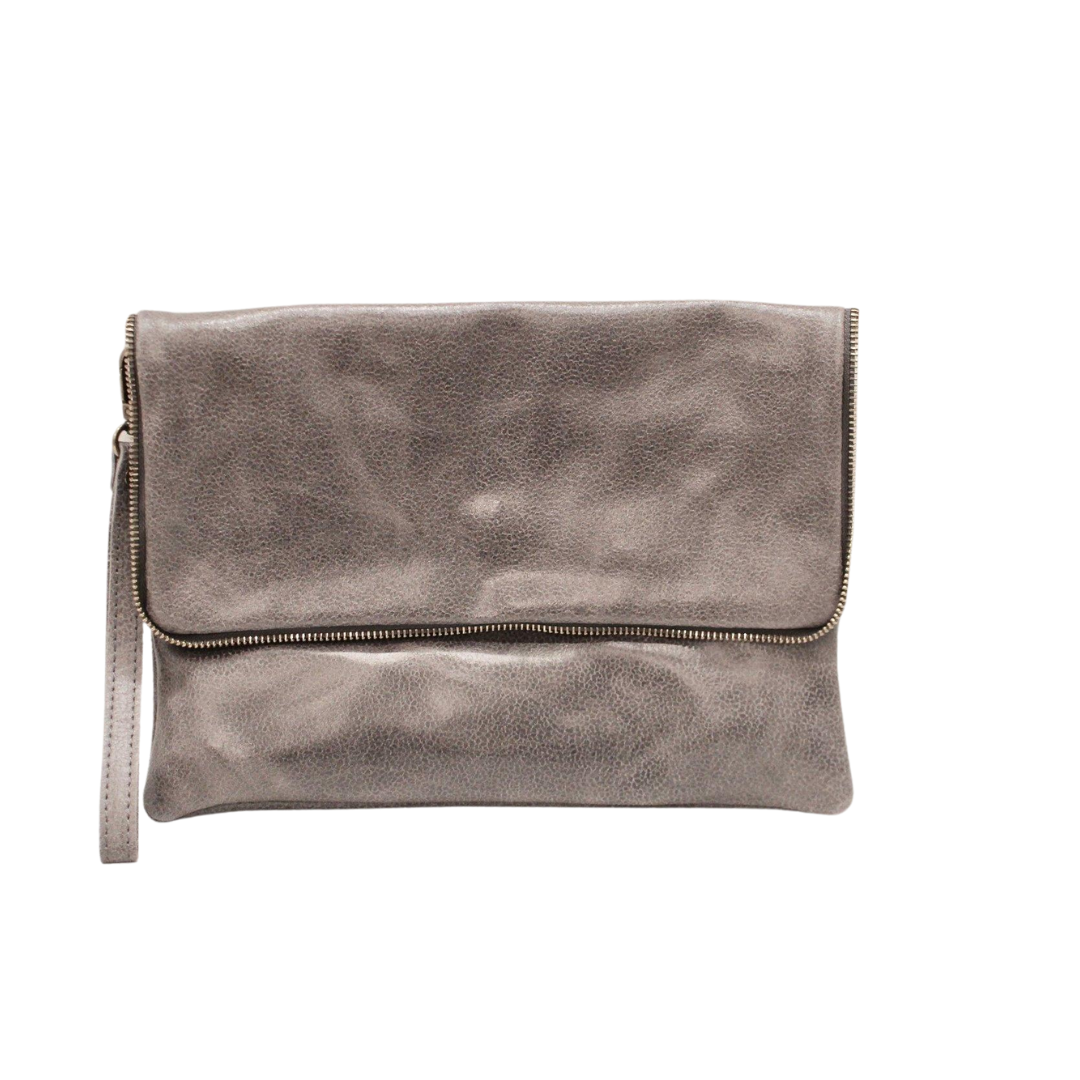 Light Grey Leather Clutch Bag