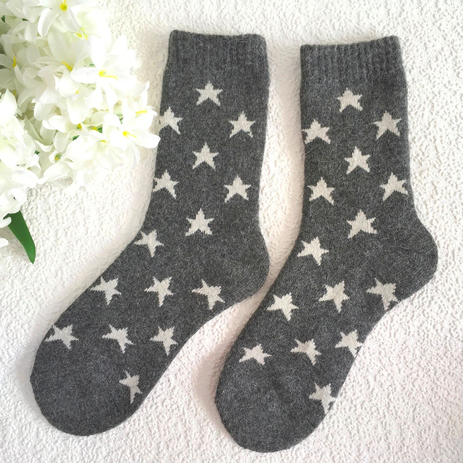 dark grey star woollen socks