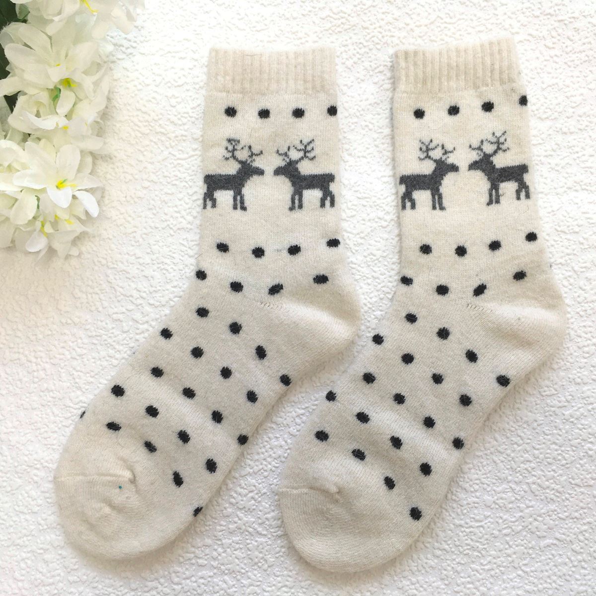 cream reindeer woollen socks