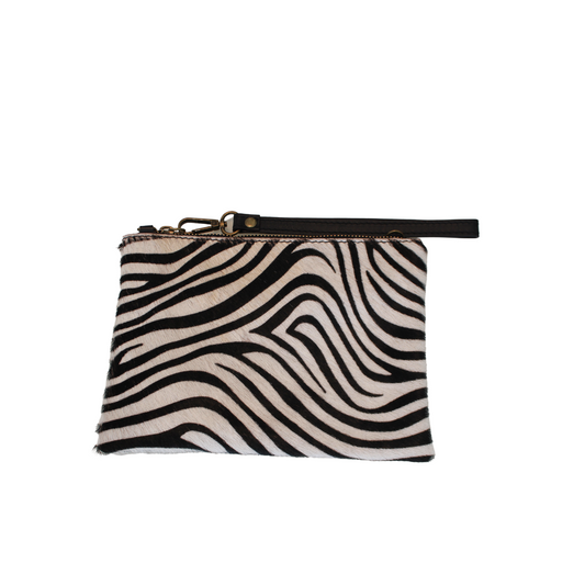 Zebra Print Leather Clutch Bag